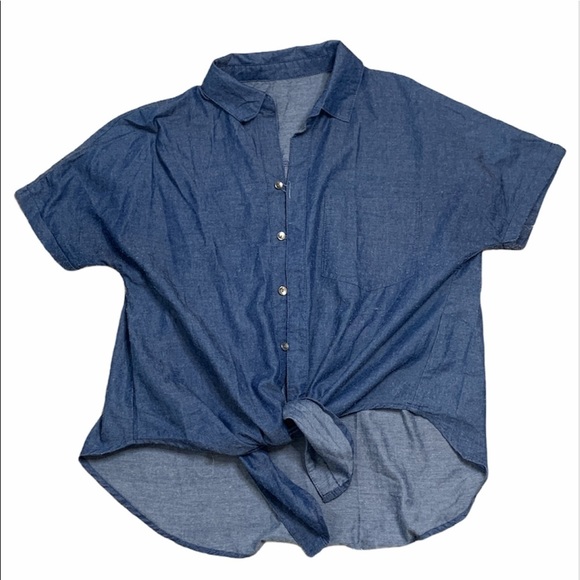 Tops - Women’s Denim Tie Front Button Down Blouse